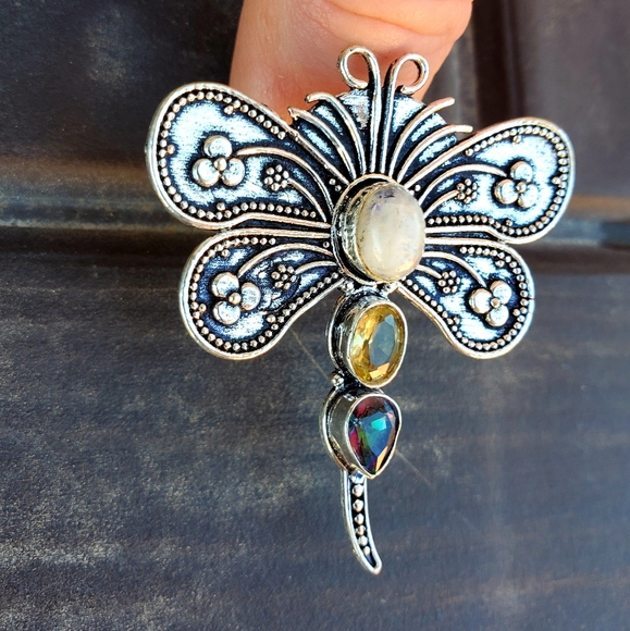 New Multi Gemstone 925 Silver Dragonfly Ring. - Picture 12 of 13